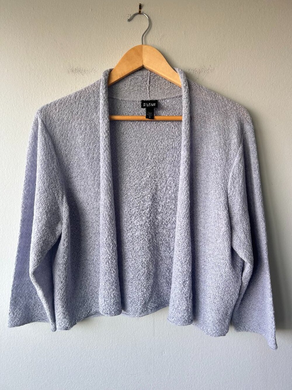 Eileen Fisher Italian Wool Powder Blue Gray Draped Open Front Cardigan XL